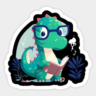 Cute Dinosaur Book Reading Sticker